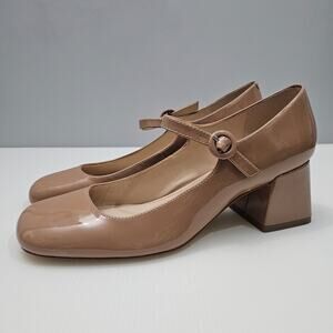 NEW Marc Fisher LTD Nessily Mary Jane Pump 9.5 Brown Beige Patent Leather Heels
